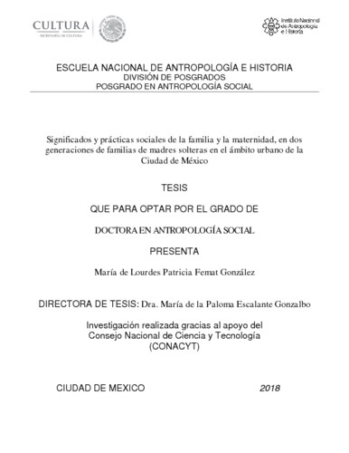 Significados y prácticas sociales de la familia y la maternidad, en dos generaciones de familias de madres solteras en el ámbito urbano de la Ciudad de México