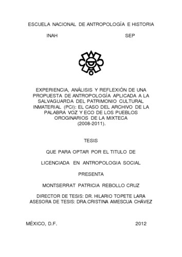 Experiencia, análsis y reflexion de una propuesta de antropología aplicada a la salvaguarda del patrimonio cultural inmaterial (PCI)