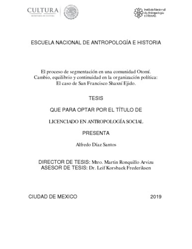 El proceso de segmentación en una comunidad otomi. Cambio equilibrio y continuidad en la organización política