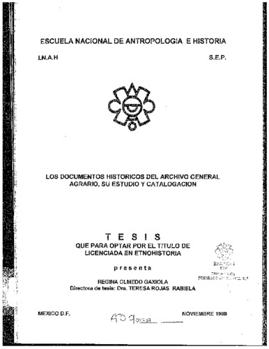 Los documentos históricos del Archivo General Agrario, su estudio y catalogación