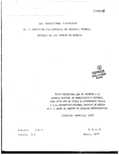 Las condiciones biológicas de la población prehispánica de Cholula, Puebla