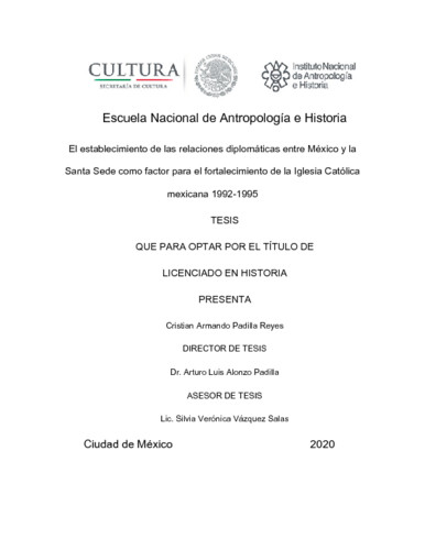 El establecimiento de las relaciones diplomáticas entre México y la Santa Sede como factor para el fortalecimiento de la Iglesia Católica mexicana 1992-1995