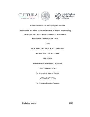 La educación socialista y la enseñanza de la historia en primaria y secundaria del Distrito Federal durante la Presidencia de Lázaro Cárdenas (1934-1940)