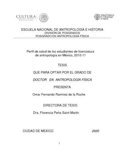 Perfil de salud de los estudiantes de licenciatura de antropología en México 2010-11