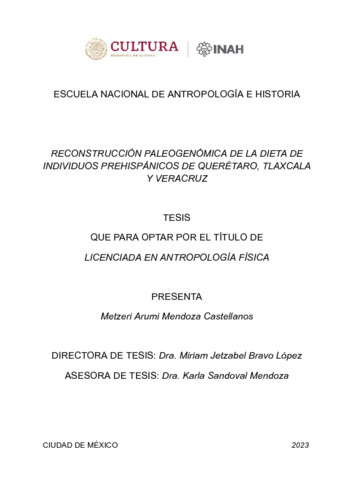 Reconstrucción paleogenómica de la dieta de individuos prehispánicos de Querétaro, Tlaxcala y Veracruz