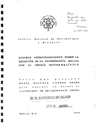 Algunas consideraciones sobre la relación de la antropología social con la teoría psicoanalítica