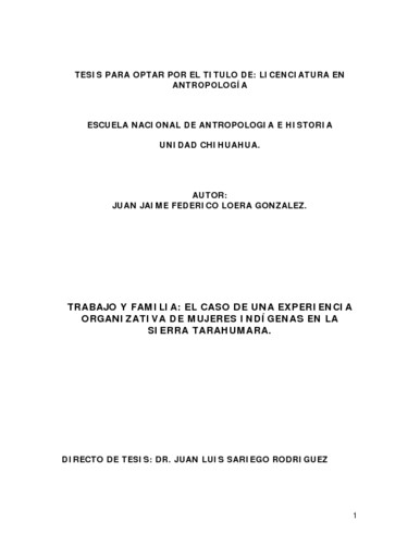 Trabajo y familia: El caso de una experiencia organizativa de mujeres indígenas en la Sierra Tarahumara