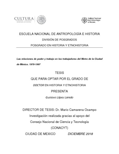 Las relaciones de poder y trabajo en los trabajadores del Metro de la Ciudad de México. 1970-1997