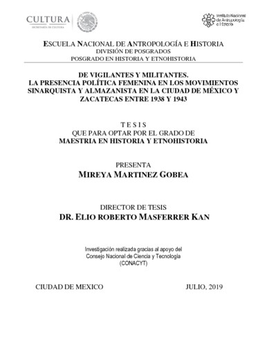 De vigilantes y militantes. La presencia política femenina en los movimientos sinarquistas y almazanistas en la Ciudad de México y Zacatecas entre 1938 y 1943
