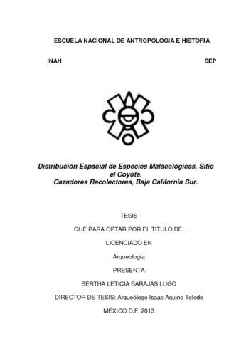 Distribución espacial de especies malacológicas, sitio El Coyote. Cazadores recolectores, Baja California Sur