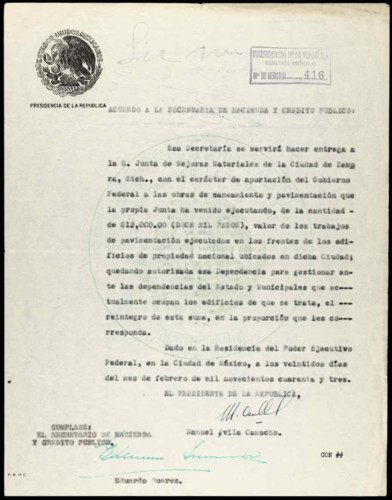 Vida laboral del general Lázaro Cárdenas: Acuerdo para la mejora material de la ciudad de Zamora