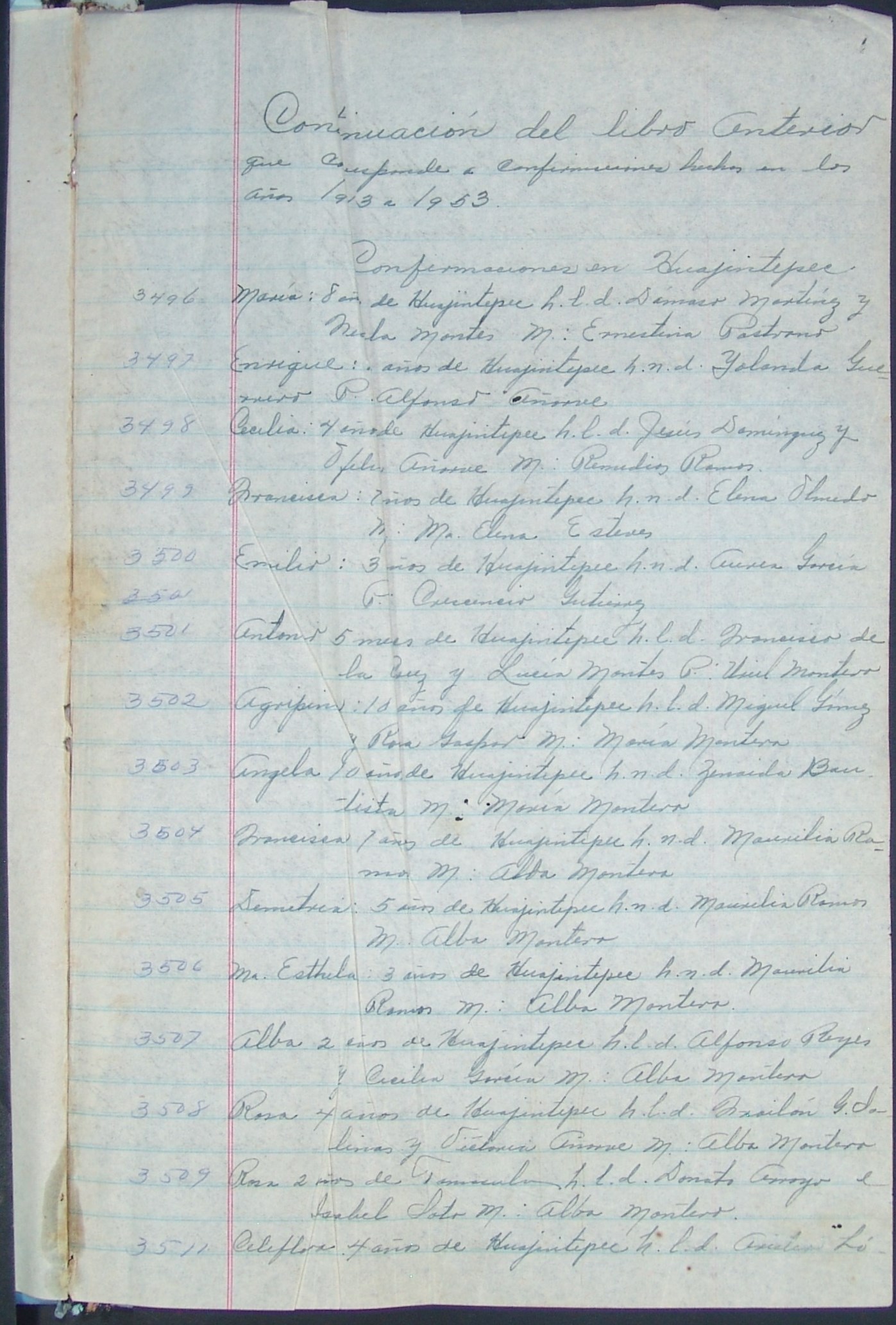 Libro 8. Confirmaciones, 1943-1960. Archivo Parroquial de Santiago Apóstol. Sección Sacramental