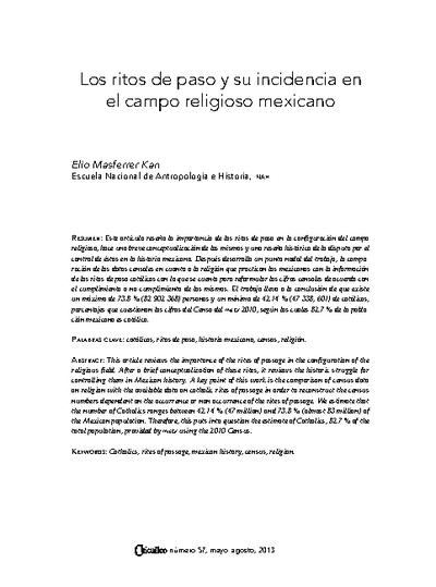 Los ritos de paso y su incidencia en el campo religioso mexicano