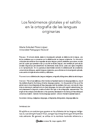Los fenómenos glotales y el saltillo en la ortografía de las lenguas originarias