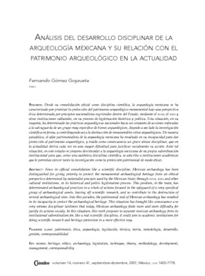 Análisis del desarrollo disciplinar de la arqueología mexicana y su relación con el patrimonio arqueológico en la actualidad