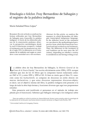 Etnología o folclor. Fray Bernardino de Sahagún y el registro de la palabra indígena