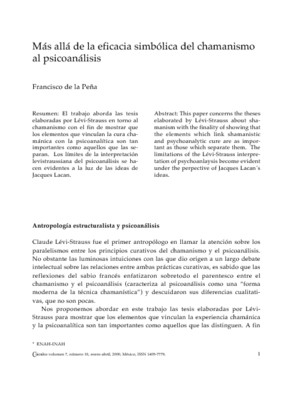 Más allá de la eficacia simbólica del chamanismo al psicoanálisis