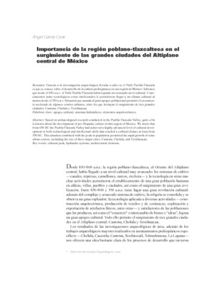 Importancia de la región poblano-tlaxcalteca en el surgimiento de las grandes ciudades del Altiplano central de México