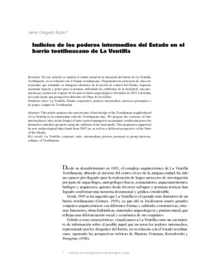 Indicios de los poderes intermedios del Estado en el barrio teotihuacano de La Ventilla