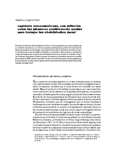 Lapidaria mesoamericana, una reflexión sobre los abrasivos posiblemente usados para trabajar los chalchihuites duros