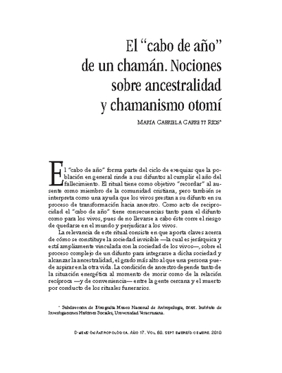 El “cabo de año” de un chamán. Nociones sobre ancestralidad y chamanismo otomí