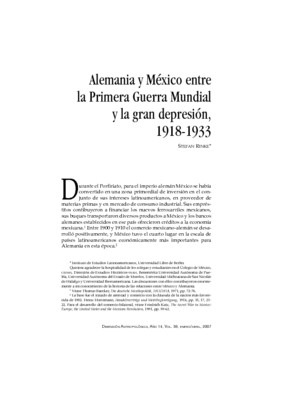 Alemania y México entre la Primera Guerra Mundial y la gran depresión, 1918-1933