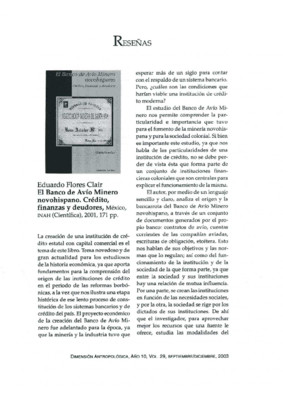 Eduardo Flores Clair, El Banco de Avío Minero novohispano. Crédito, finanzas y deudores, México, INAH (Científica), 2001, 171 pp.