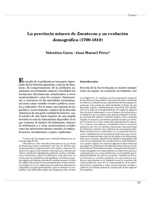 La provincia minera de Zacatecas y su evolución demográfica (1700-1810)