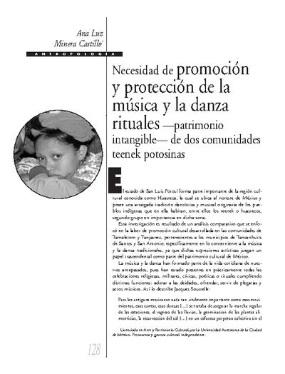 Necesidad de promoción y protección de la música y la danza rituales-patrimonio intangible- de dos comunidades teenek potosinas