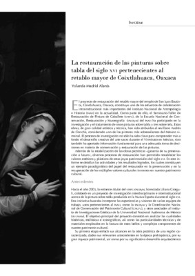 La restauración de las pinturas sobre tabla del siglo XVI pertenecientes al retablo mayor de Coixtlahuaca, Oaxaca
