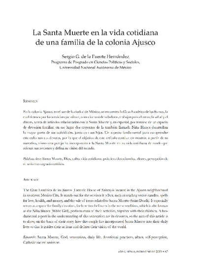 La Santa Muerte en la vida cotidiana de una familia de la colonia Ajusco