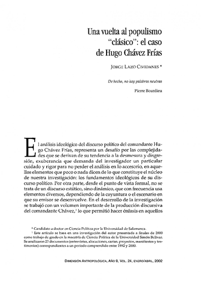 Una vuelta al populismo "clásico": el caso de Hugo Chávez Frías