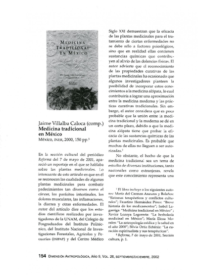 Jaime Villalba Caloca (comp.), Medicina tradicional en México, México, INER, 2000, 150 pp.