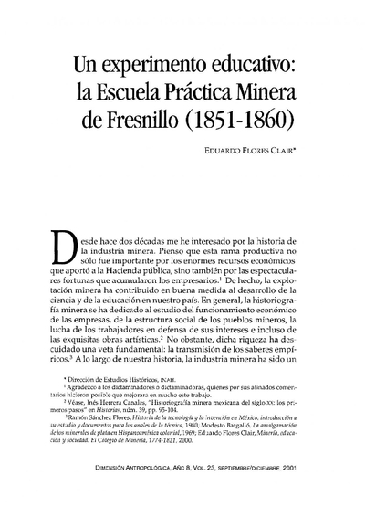 Un experimento educativo: la Escuela Práctica Minera de Fresnillo (1851-1860)