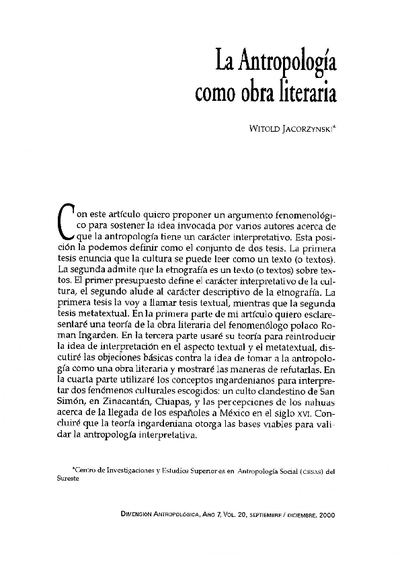 La Antropología como obra literaria
