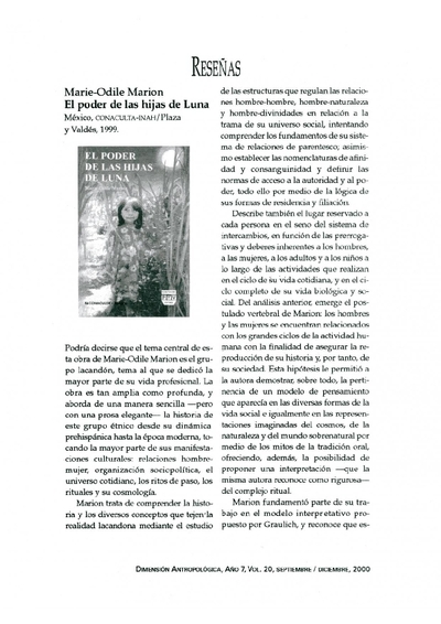 Marie-Odile Marion, El poder de las hijas de Luna, México, CONACULTA-INAH/Plaza y Valdés, 1999.