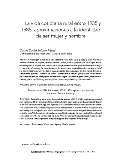 La vida cotidiana rural entre 1935 y 1985: aproximaciones a la identidad de ser mujer y hombre