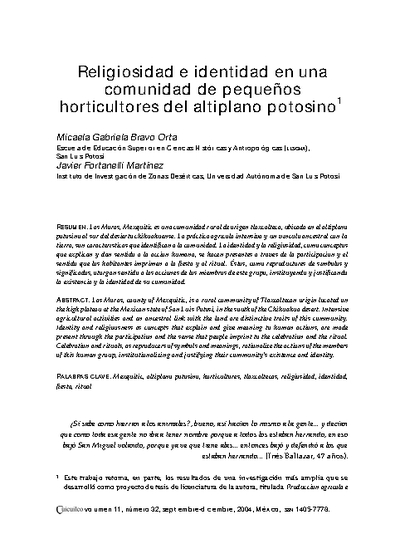 Religiosidad e identidad en una comunidad de pequeños horticultores del altiplano potosino