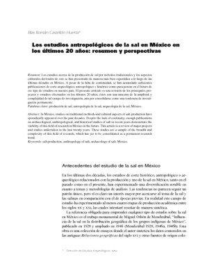 Los estudios antropológicos de la sal en México en los últimos 20 años: resumen y perspectivas