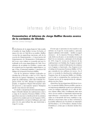  Comentarios al informe de Jorge Ruffier Acosta acerca de la cerámica de Cholula