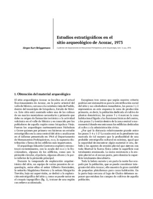 Estudios estratigráficos en el sitio arqueológico de Acozac, 1973