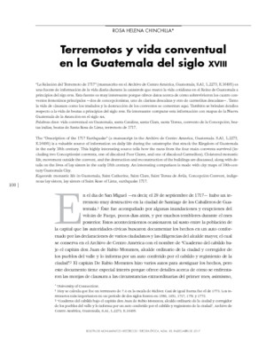 Terremotos y vida conventual en la Guatemala del siglo XVIII