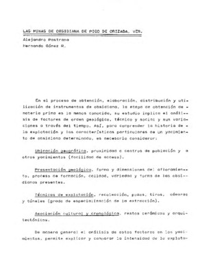 Las Minas de obsidiana de Pico de Orizaba, Ver.