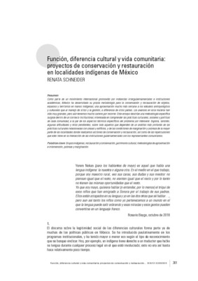 Función, diferencia cultural y vida comunitaria: proyectos de conservación y restauración en localidades indígenas de México