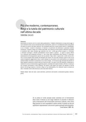 Più che moderno, contemporaneo. Riegl e la tutela del patrimonio culturale nell’ultima decade