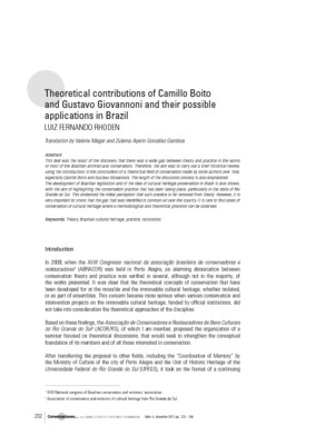 Theoretical contributions of Camillo Boito and Gustavo Giovannoni and their possible applications in Brazil