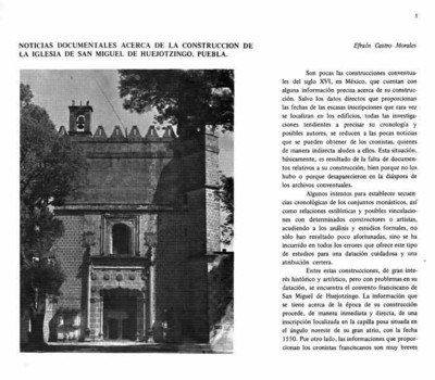Noticias documentales acerca de la construcción de la Iglesia de San Miguel de Huejotzingo, Puebla