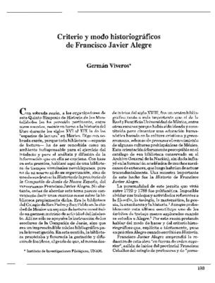 Criterio y modo historiográficos de Francisco Javier Alegre