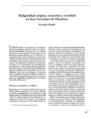 Religiosidad utópica, economía y sociedad en fray Gerónimo de Mendieta