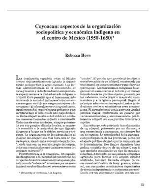 Coyoacan: aspectos de la organización sociopolítica y económica indígena en el centro de México (1550-1650)